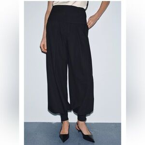 Zara Black ZW Collection Bloomer Balloon Pants With Sash